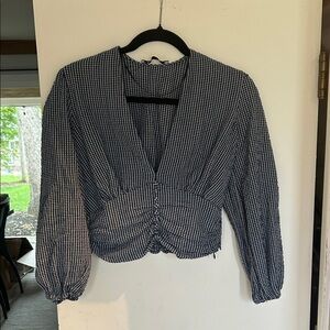 Zara Navy Checkered Blouse